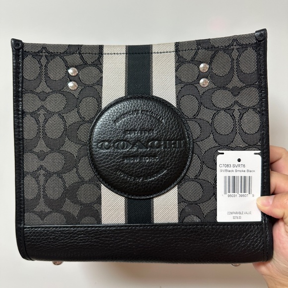 NWT! COACH Jacquard Signature Dempsey 2 way Mini Tote Bag Shoulder C7083 Black - Picture 5 of 12